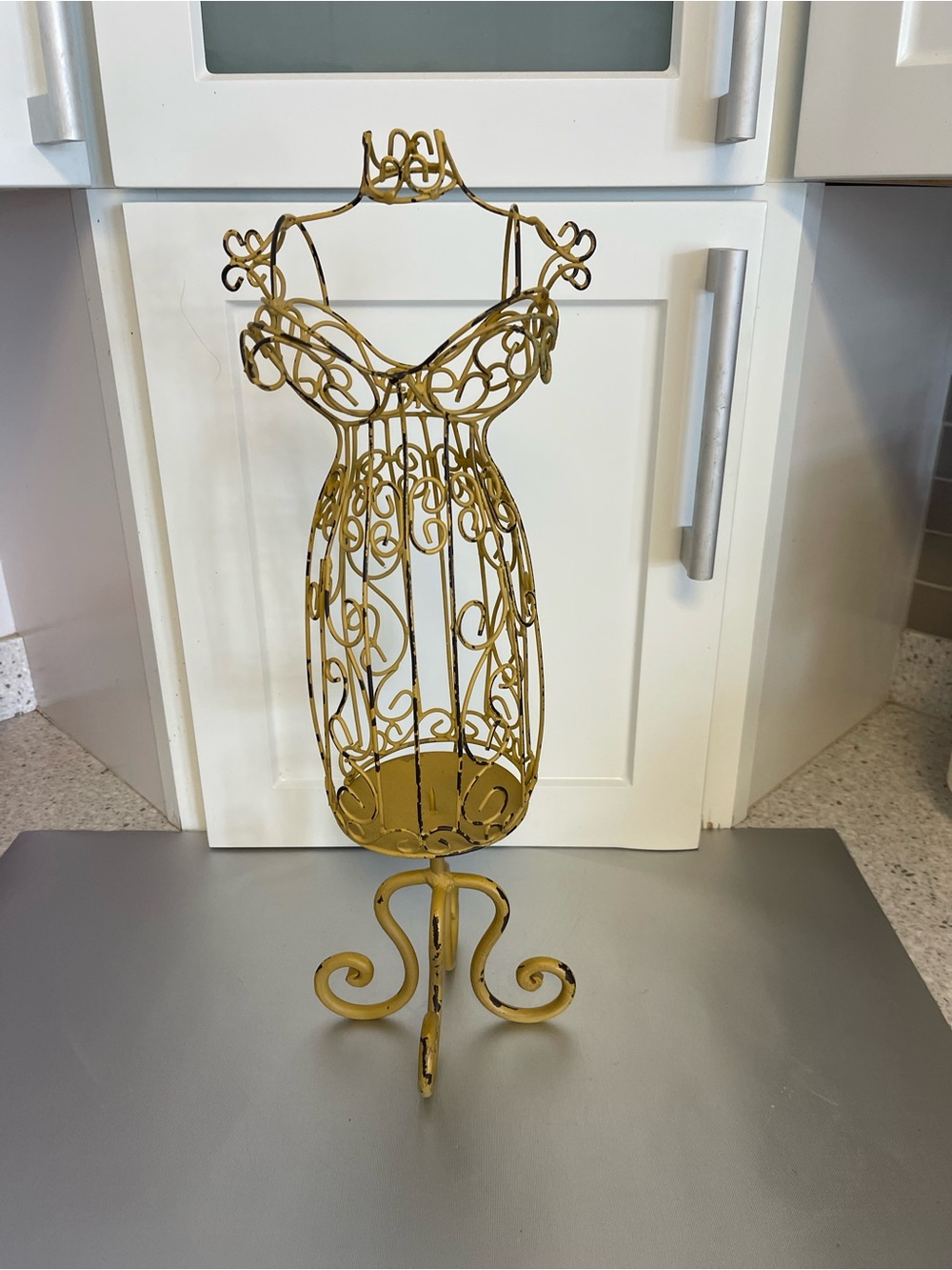 Wire Dress Form Jewelry Stand - Mustard Gold Girl/Women Organizer Hanger 18”T